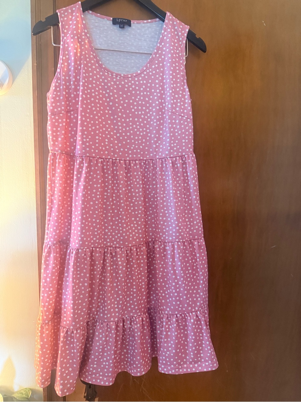 Lyrur Pink Polka Dot Tiered Sleeveless Dress